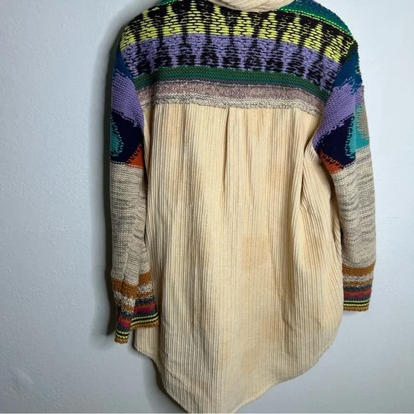 Anthropologie Pilcro Crochet Sleeve Multicolor Button Down Shacket Size M - Picture 8 of 16